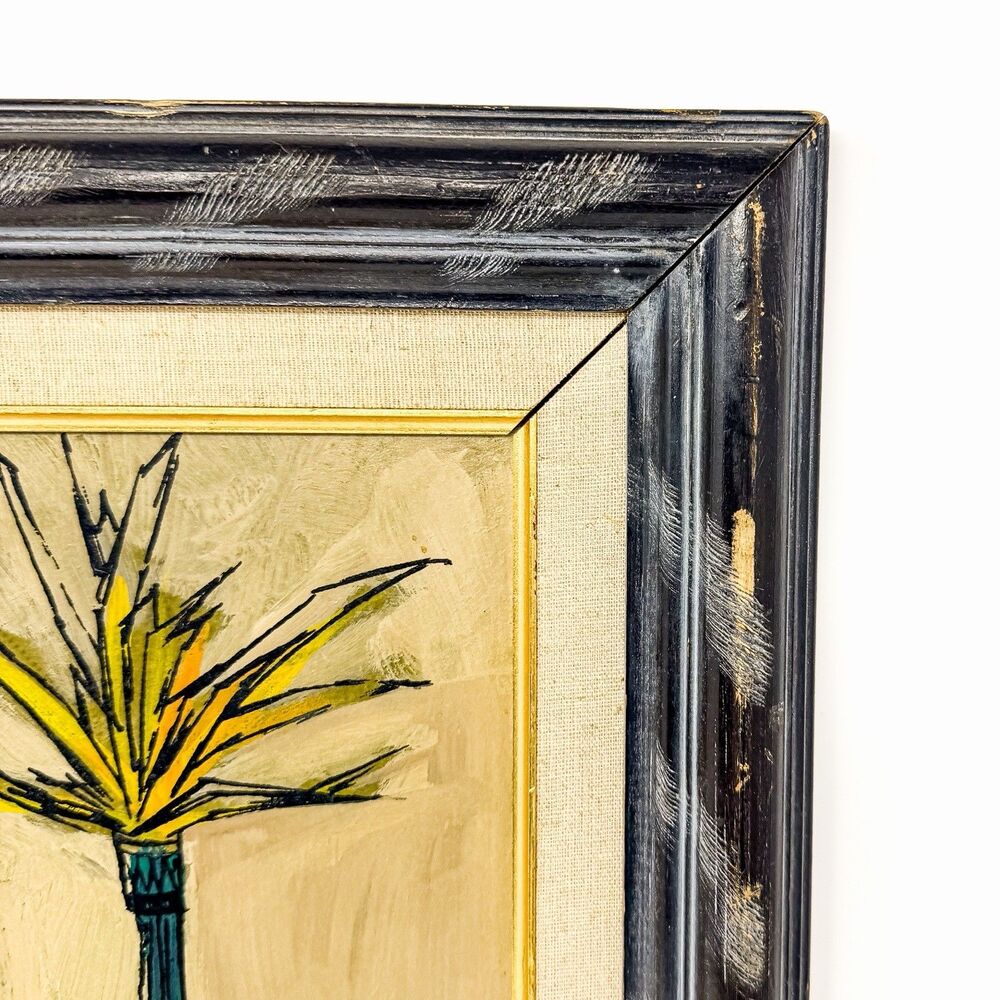 Vintage Benet Signed Modernist Still Life Acrylic Painting Framed MCM 19” - Picture 5 of 9